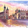 La place de la Vieille Ville à Cracovie, avec la basilique et la Halle aux draps sur Markus Bleichner