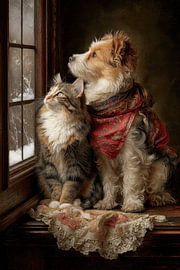 Together in the Snow – A Dreamy Animal Painting by Peter Pen Drawings and Paintings