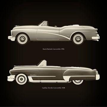 Buick Skylark Cabriolet 1956 en Cadillac Deville Cabriolet 1948 van Jan Keteleer