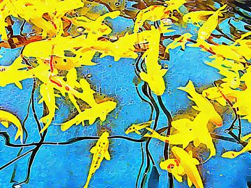 Het blauwe en Gele Mozaïek van het Vissenpatroon van Dorothy Berry-Lound