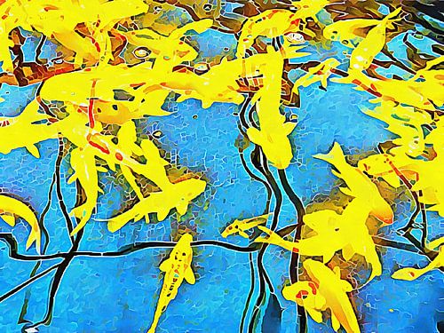 Mosaïque à motif de poisson bleu et jaune