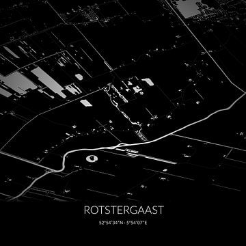 Zwart-witte landkaart van Rotstergaast, Fryslan. van Rezona