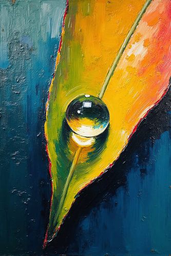 Expressives Texturbild – Nahaufnahme eines Blattes mit Wassertropfen