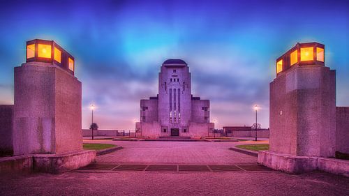 Radiocoting district during the blue hour with lighting.