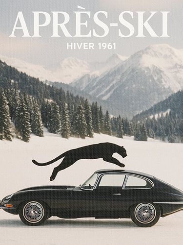 Black Jaguar Apres Ski Vintage Winter Auto van Dagmar Pels