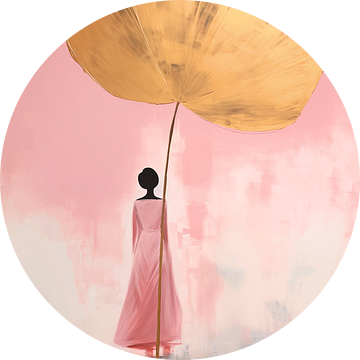 Japandi, Vrouw en Waterlelie in Goud en Roze, Herfst