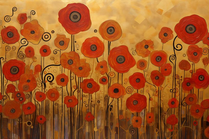 Red Flowers against Golden Background by Whale & Sons