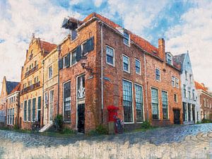 Deventer Ecke Bergstraat und Bergkerkplein gemalt