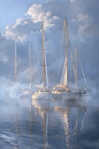Segelboote und sanfte Farben an einem Sommertag, mit einem Horizont, der Ruhe und Abenteuer bietet