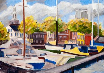 Gezicht op de haven van Vlaardingen van Antonie van Gelder Beeldend kunstenaar