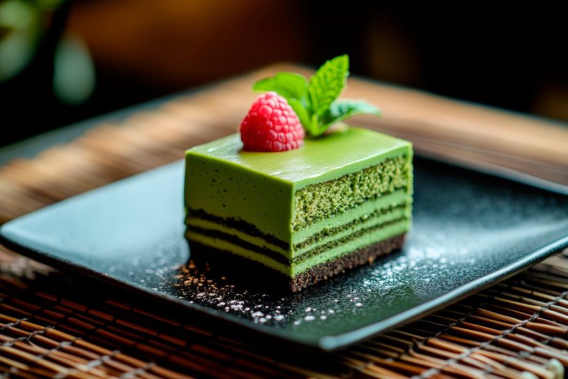 Chocolate matcha cake with raspberries by Poster Art Shop
