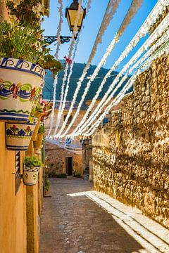 Smalle straat in het oude dorp van Valldemossa, Mallorca Spanje van Alex Winter
