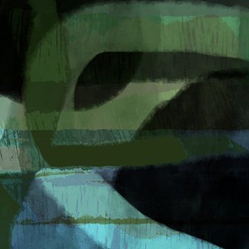 Moderne abstracte minimalistische kunst. Vormen en lijnen in warm groen en turquoise. van Dina Dankers
