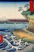 Utagawa Hiroshige - Die Küste bei Hota in der Provinz Awa (1858) | Gelassene japanische Meereslandschaft im Edo-Ukiyo-e-Stil