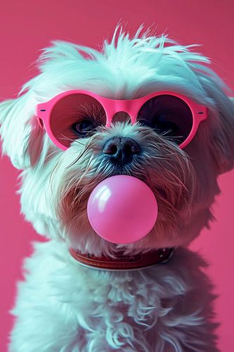 Schattige maltezer met kauwgom