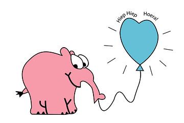 Rosa Elefant mit blauem Luftballon (ohne Hintergrund) von Henk Egbertzen