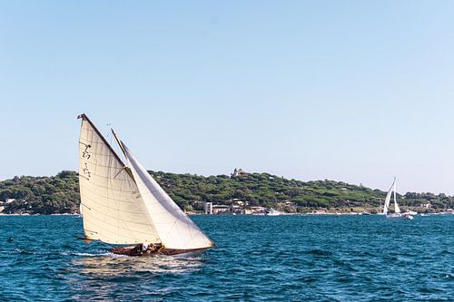 Weißes klassisches Segelboot während der Segelregatta