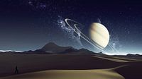 Woestijn met de planeet Saturnus in de lucht