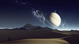 Desert with planet Saturn in sky by Markus Gann