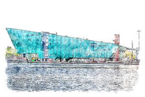 Musée des sciences Nemo d'Amsterdam (aquarelle)