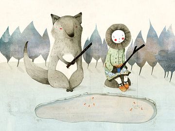 Loup et jeune fille inuit sur Judith Loske