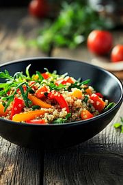 Saladier de quinoa coloré sur plateau en bois sur Poster Art Shop