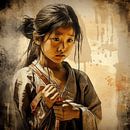 Wabi-sabi japandi style Fugitive Emotions japanese girl by Dream Designs art work thumbnail