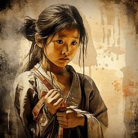 Wabi-sabi japandi style Fugitive Emotions japanese girl