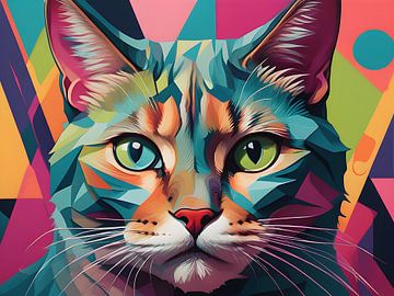 Levendige Kat in Kubistische Kleurenpracht