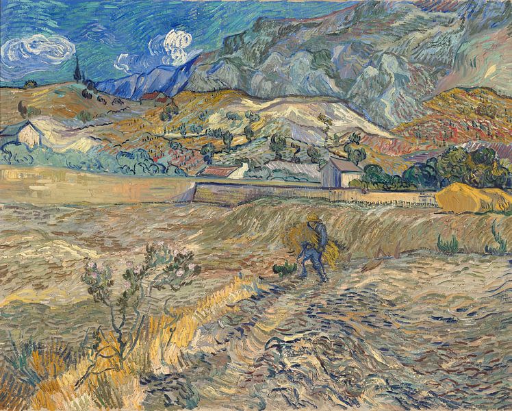 Vincent van Gogh. Landschap in Saint Rémy, met boeren op canvas, behang,  poster en meer