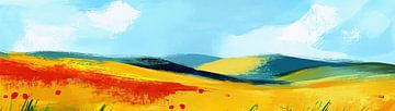 Golden Horizon Hues van Abstract Schilderij