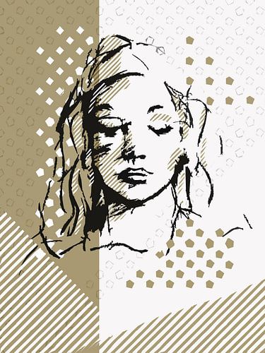 Grafisch portret van een vrouw met gesloten ogen