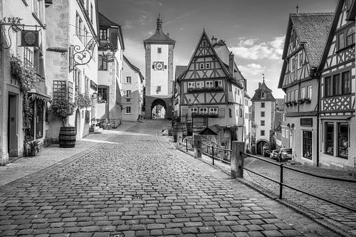 Rothenburg ob der Tauber met Plönlein in zwart-wit