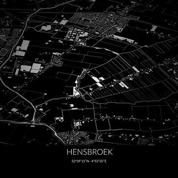 Zwart-witte landkaart van Hensbroek, Noord-Holland. van Rezona
