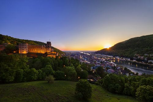 Schloss Heidelberg Blick von der Scheffelterrasse zum Sonnenuntergang