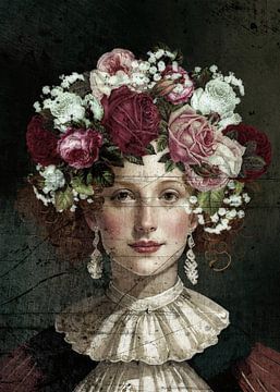 Femme classique avec des roses dans les cheveux sur Pieternel Fotografie en Digitale kunst