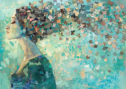 Frau mit buntem Haar | Frau mit Schmetterlingen