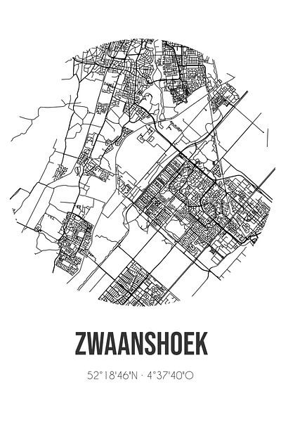 Zwaanshoek (Noord-Holland) | Map | Black and White by Prints of Place