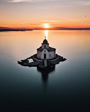 Sonnenuntergang über der Insel von fernlichtsicht