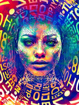 Inner Bloom – ausdrucksstarkes, farbenfrohes digitales Porträt von Saranda Foto Art