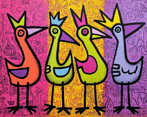 Cheerful Birds | Crowned Birds by ARTEO Paintings