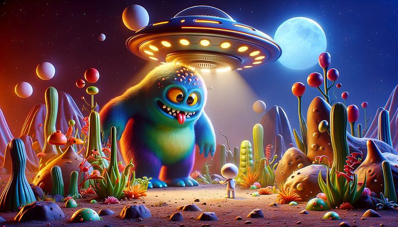 Vriendelijk monster begroet UFO in koraalwoud van artefacti