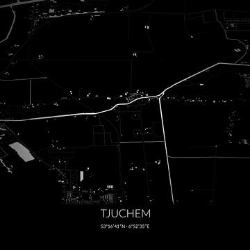 Zwart-witte landkaart van Tjuchem, Groningen. van Rezona