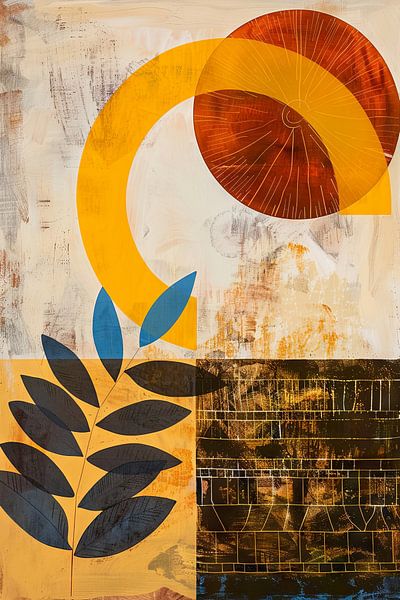 Geometric leaves - play of colours in abstract style by Poster Art Shop