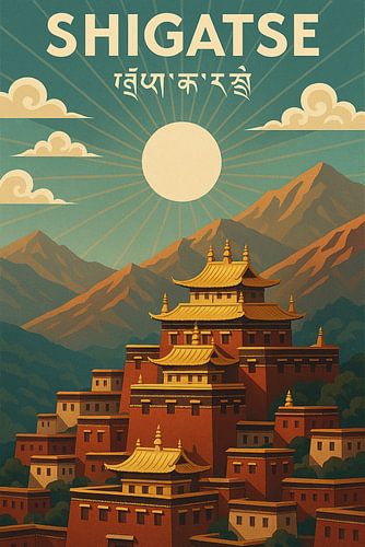 Shigatse Tibet Tashilhunpo Klooster Print - Gouden Daken & Bergen Poster
