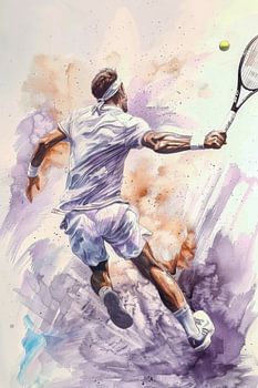 Tekening, aquarel, sport, tennis
