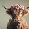 Vache avec des fleurs sur Bert Nijholt