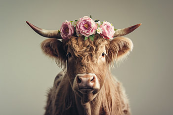 Kuh mit Blumen