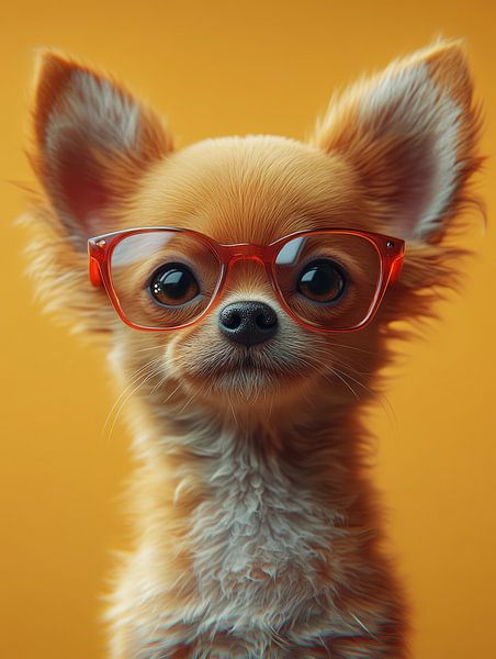chihuahua puppie poseert met bril van Egon Zitter