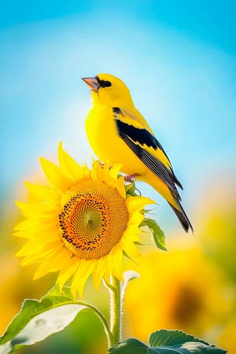 Gelber Vogel auf Sonnenblume